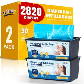 Diaper Pail Refill Bags 30 Bags Per Refill，Compatible with Genie Easy Roll Signature Diaper Pails Holds Up to 2820 Newborn Diapers Talc Powder Scent 7 Layer Odor Barrier,Scented,2PACK (60 Bags) in Kuwait