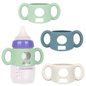 HUAKENER 3 Pack Baby Bottle Handles, Silicone Handles for Lansinoh Baby Bottles, Compatible with Lansinoh Anti-Colic 8oz and 5 oz PP Material Baby Bottle (White+Pink+Purple in Kuwait