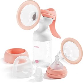 Nuliie 8010 Manual Breast Pump, Adjustable Suction with Temperature-Indicating Bottle, 6oz Wide-Neck Bottle, Narrow-Neck Adapter, Hand Pump Breastmilk with Flanges, BPA-Free, Heat Resistant in Saudi Arabia