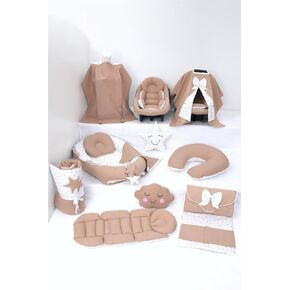 SODEF Nest Set | Pram Cover, Changing Mat, Nursing Pillow, Car Seat Cushion & More | 100% Cotton | Brown - Brown in Kuwait