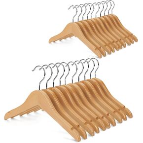 Nature Smile Kids Baby Children Toddler Wooden Shirt Coat Hangers with Notches and Anti-Rust Chrome Hook Pack of 20 (Natural) in Kuwait
