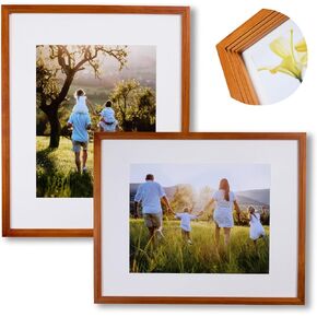 8x10 Wooden Picture Frame, Displays 8x10 Without Mat or 5x7 With Mat, Solid Wood Colorful Photo Frame for Wall Tabletop, Real Glass, Rustic Stepped Edge, 2 Pack, Wood in Saudi Arabia