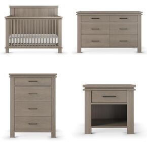 Child Craft Denman Crib, Dresser, Chest, and Nightstand 4-Piece Nursery Set, Grows with Your Baby (Crescent Gray) in Kuwait