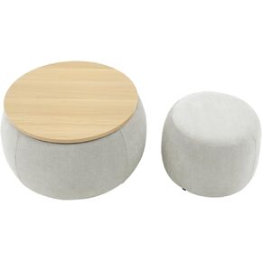 2 in 1 Round Storage Ottoman, Convertible End Table Ottoman with Small Seat, Multi-Functional Padded Hidden Storage Ottoman for Living Room Bedroom (Dark Blue) in Kuwait