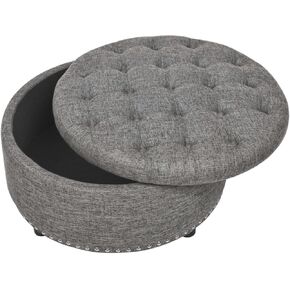 Tufted Storage Ottoman Round Upholstered Linen Ottoman Decorative Foot Stool with Storage for Living Room Bedroom Entryway Home Decor (Orange) in Kuwait