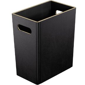 LADSTAG Black 3 Gallon Waste Basket 4 Gallon Trash Can, Office Wastebasket with Gold-Tone Edging Decoration for Bathroom,Pu Leather Waste Bins for Toilet Bedroom Living Room, Office Home Modern Decor in Kuwait
