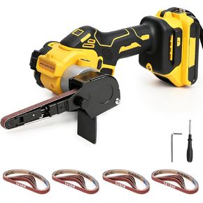 Cordless Belt Sander for Dewalt 20V Battery, 3/8"x13" Mini Detail Sander with 20PCS Belts, 360° Adjustable, LED Display, Finger Sander for Wood, Paint, Metal Rust, DIY (Battery Not Included) in Kuwait