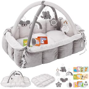 5-in-1 Plush Baby Play Gym, Baby Play Mats, Convertible Baby Gym, Tummy time mat, 6 Sensory Toys, Activity Center, Ball Pit, Pink in Kuwait