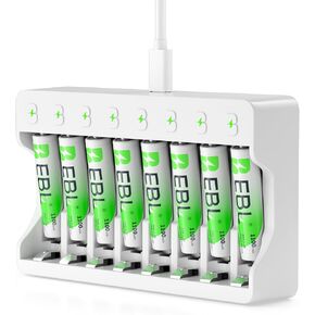 EBL Rechargeable AAA Batteries with Camcorder Battery Charger, 1100mAh NiMH, 1.2V, Recharge up to 1200x Times, Triple A Batteries for Remote Cordless Phone (16 Pack) in Kuwait