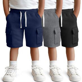 3 Pack Toddler Boys Cargo Shorts | Pull On Athletic Shorts, Pockets, Baby Kids Casual, Soccer, Football, Back to School, Elastic Waist, Drawstring, 18M-5T in Saudi Arabia
