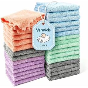 25 Pack Baby Washcloths, Microfiber Coral Fleece 7 x 9 Inch Baby Bath Face Towel, Baby Face Skin Wash Cloths Towels Set in Saudi Arabia