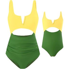 Mommy and Daughter V Neck Summer Swimwear Beach Bathing Suits | Wrap Tie Back Tummy Control Bikini Beachwear,High Waist Swimwears,Cutout Bathing Suits,for Vacation,Swimming Pool,2 Year-XL in Kuwait
