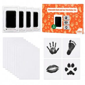 4-Pack Baby Hand and Footprint Kit,Black | Clean and Safe Inkless Pad, Newborn Keepsake, Pet Paw and Nose Print, Valentine's Lip Print Gift Cards in Kuwait