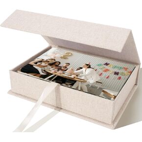 Photo Storage Box for 5x7 Photos, Acid-Free Organizer Box with Lid, Beige | Linen Archival Memory Keepsake Box for 4x6 Pictures, Postcards, Invoice & Scrapbooking Supplies, Photo Cases, Jewelry Box in Kuwait