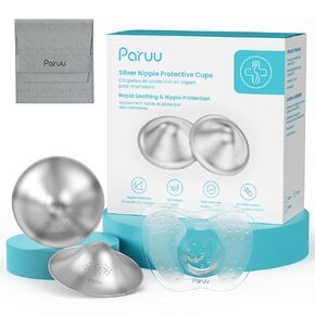 Paruu Silver Silver Nursing Cups | 999 Nipple Shields for Breastfeeding with Silicone Nipple Covers | IBCLC Recommended | Soothe Sore Nipples | Reusable Nipple Protectors for Newborn Moms in Kuwait