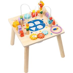 Baby Activity Table for 1 Year Old, Wooden Sensory Table Activity Center with Bead Maze with Shape Sorter Fishing Game, 8 in 1 Learning Toys for Baby 12+ Months Boys Girls Gifts in Kuwait