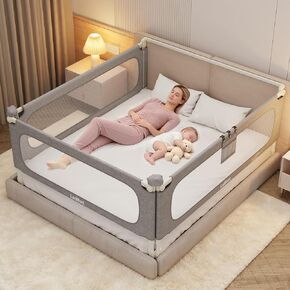 King Size Bed Rails for Toddlers: 3-Piece with Corner Cushion | Stable, Tool-Free Install, Fold-Down & Dual Safety Lock, Side Pocket, Adjustable for 2-13" Mattress, for Baby Co-Sleeping in Kuwait