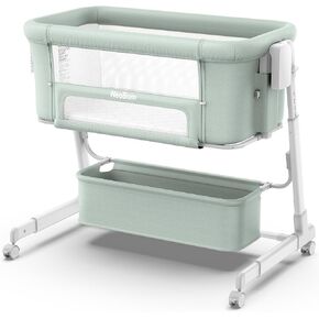 NeoBorn 4 in 1 Baby Bassinet, Bedside Bassinet with Breathable Mesh Design, 7 Height Adjustable Rocking Bassinet, Crib with Comfy Mattress and Wheels for Newborns, Khaki in Saudi Arabia
