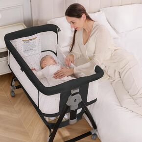 Baby Bassinet, 3-in-1 Bedside Bassinets for Baby, Bassinet Bedside Sleeper with Wheels, Baby Bassinet Bedside Crib with Breathable Mesh, Mosquito Net, 6 Height Adjustable, Large Storage Basket in Kuwait