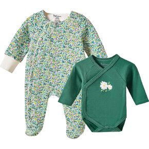 Baby Layette 2 Piece Set for 0-24 Months Fall Winter | Footie Jumpsuit with Long Sleeve Onesie, Tri-layer, Cotton Blend, for Cold Weather in Saudi Arabia