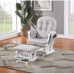 Glider and Ottoman White Wood and Woven Gray Fabric in Kuwait