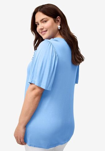 ellos Plus Size Ruffle Neckline Flutter Sleeve Tunic in Saudi Arabia