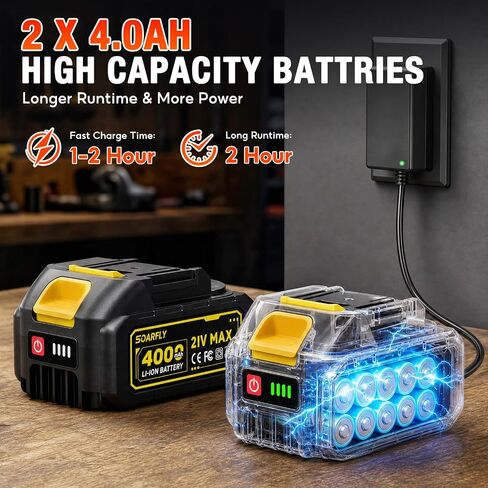 SOARFLY 1/2" Cordless Impact Wrench, 738 Ft-lbs (1000 N.m) High Torque 21V Brushless Electric Impact Gun with 2x 4.0Ah Batteries, Impact Driver with LED Light, 6 Sockets for Home Car/Mower/Truck RV in Kuwait