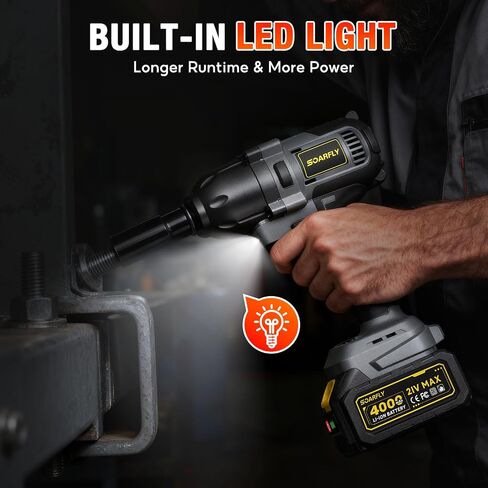 SOARFLY 1/2" Cordless Impact Wrench, 738 Ft-lbs (1000 N.m) High Torque 21V Brushless Electric Impact Gun with 2x 4.0Ah Batteries, Impact Driver with LED Light, 6 Sockets for Home Car/Mower/Truck RV in Kuwait