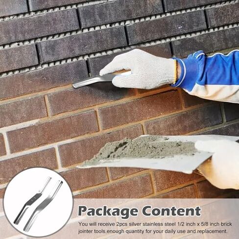 Double-Ended Brick Jointer Tool Set – 1/2 inch & 5/8 inch Stainless Steel Concave Mortar Finishers for Professional Masonry, 2-Pack, Rust-Resistant & Ergonomic Design(Silver) in Kuwait