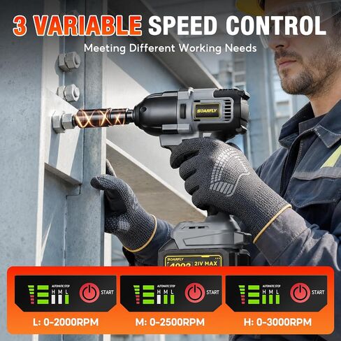 SOARFLY 1/2" Cordless Impact Wrench, 738 Ft-lbs (1000 N.m) High Torque 21V Brushless Electric Impact Gun with 2x 4.0Ah Batteries, Impact Driver with LED Light, 6 Sockets for Home Car/Mower/Truck RV in Kuwait