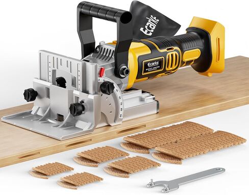 Ecarke Cordless Biscuit Joiner Tool Compatible with Dewalt 20V Battery, Precision Plate Joiner for Woodworking, Cabinetry & Furniture Making, 0-90° Cutting, 6 Depth Settings, 80 wafers, Tool Only in Kuwait