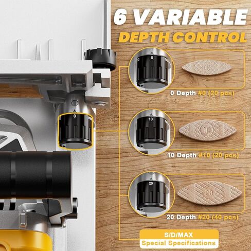 Ecarke Cordless Biscuit Joiner Tool Compatible with Dewalt 20V Battery, Precision Plate Joiner for Woodworking, Cabinetry & Furniture Making, 0-90° Cutting, 6 Depth Settings, 80 wafers, Tool Only in Kuwait