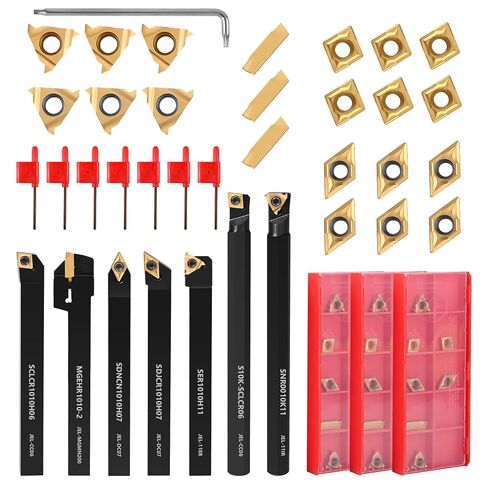 VerRich 28PCS Kit Indexable Lathe Turning Tools,7PCS 3/8"10mm Shank Boring Bar Metal Turning Tool Holder with 21PCS Carbide Inserts for Boring Cutting Grooving Turning Threading in Saudi Arabia