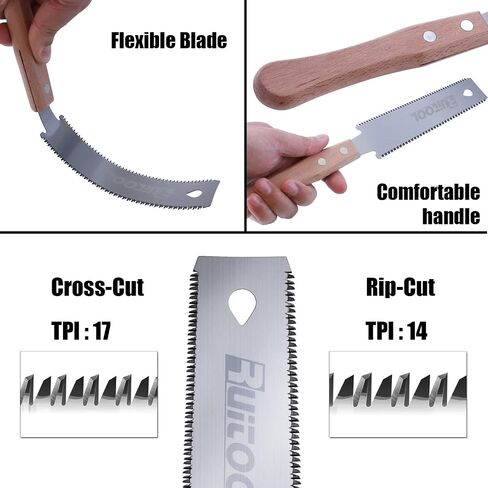 RUITOOL Japanese Hand Saw 6 Inch Double Edge Sided Pull Saw Ryoba SK5 Flexible Blade 14/17 TPI Flush Cut Beech Handle Wood Saw for Woodworking Tools in Kuwait