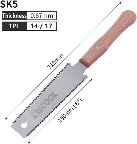 RUITOOL Japanese Hand Saw 6 Inch Double Edge Sided Pull Saw Ryoba SK5 Flexible Blade 14/17 TPI Flush Cut Beech Handle Wood Saw for Woodworking Tools in Kuwait