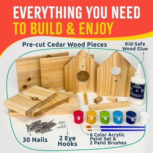 SparkJump Jr DIY Woodworking Kit Bundle – Complete Birdhouse & Candy Dispenser Projects for Kids, Fun Craft Kits with Tools, Paints, & Instructions for Boys & Girls in Kuwait