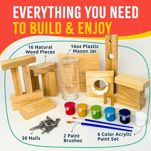 SparkJump Jr DIY Woodworking Kit Bundle – Complete Birdhouse & Candy Dispenser Projects for Kids, Fun Craft Kits with Tools, Paints, & Instructions for Boys & Girls in Kuwait