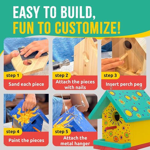 SparkJump Jr DIY Woodworking Kit Bundle – Complete Birdhouse & Candy Dispenser Projects for Kids, Fun Craft Kits with Tools, Paints, & Instructions for Boys & Girls in Kuwait