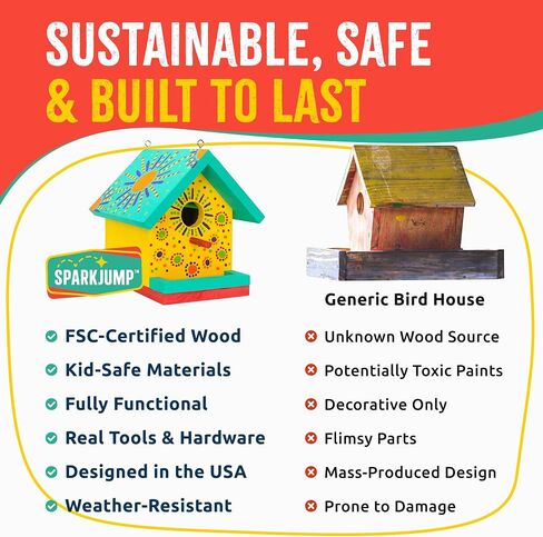 SparkJump Jr DIY Woodworking Kit Bundle – Complete Birdhouse & Candy Dispenser Projects for Kids, Fun Craft Kits with Tools, Paints, & Instructions for Boys & Girls in Kuwait