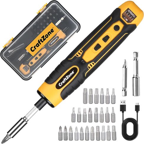 Electric Screwdriver Set with LED Light, USB Rechargeable Cordless Screwdriver, Level 5 Torque Screwdriver with 28 pcs Screwdriver Bit Set & Carrying Case for Home, Electronic, Automotive in Kuwait