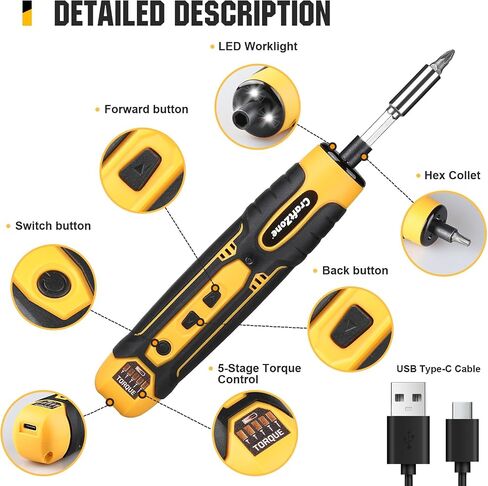 Electric Screwdriver Set with LED Light, USB Rechargeable Cordless Screwdriver, Level 5 Torque Screwdriver with 28 pcs Screwdriver Bit Set & Carrying Case for Home, Electronic, Automotive in Kuwait