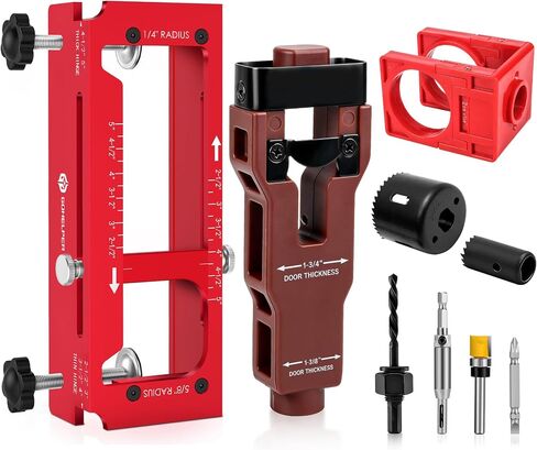 Door Hinge Jig, Aluminum Alloy Door Hinge Template Kit for Router, Adjustable Mortise Jig Fits Door Hinges from 2.5" to 5" Length, 1/4" R, 5/8" R, Square Corner (with Door Lock and Latch Kit) in Kuwait