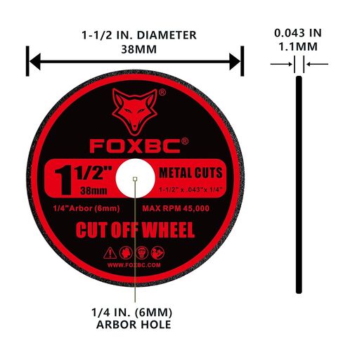 FOXBC 1-1/2 Inch Cut-Off Wheels, 1/4" Arbor Hole, Rotary Cut-Off Discs for Metal, Plastic, Fiberglass Reinforced - 80 Pack in Kuwait