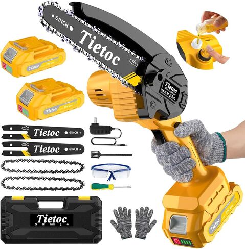 Tietoc Mini Chainsaw 6-Inch with 2 Batteries, Electric Saw, Stocking Stuffers Christmas Birthday Gifts Present for Men Dad Husband Gardener Adults, Cool Gadgets 2025 in Kuwait