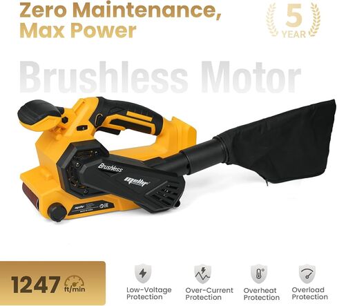 Brushless Cordless Belt Sander Compatible with Dewalt 20V Battery(Tool Only), 3x18in Power Sander, 6-Speed, 1247 SFPM, Lock-on Button, Dust Bag & Vacuum Adapter for Woodworking in Kuwait