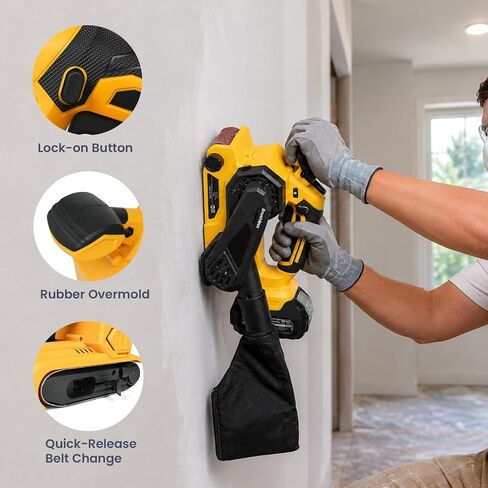 Brushless Cordless Belt Sander Compatible with Dewalt 20V Battery(Tool Only), 3x18in Power Sander, 6-Speed, 1247 SFPM, Lock-on Button, Dust Bag & Vacuum Adapter for Woodworking in Kuwait
