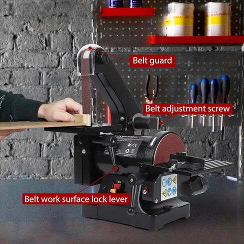 Professional 2.1A Benchtop Belt & Disc Sander Combo – 1" x 30" Belt, 5" Disc – Powerful Motor for Woodworking, Metalworking, Knife Sharpening – Includes 8 x 80 Grit & 4 x 100 Grit Sanding Belts – in Kuwait