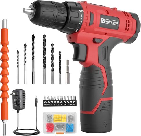 FADAKWALT Cordless Drill Set,12V Power Drill Set with Battery and Charger, Electric Driver/Drill Bits, 3/8'' Keyless Chuck,21+1 Torque Setting, 180 inch-lbs, with LED Electric Drill Set (Green) in Kuwait
