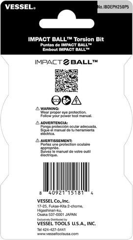 (USA Official) IMPACT BALL Torsion Double Ended Bit +2 x 50mm (2") 5PC. (Card) in Kuwait