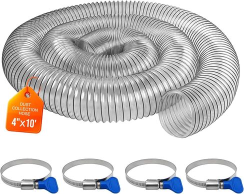 4" x 20' Clear PVC Dust Collection Hose with 4 Clamps-White Wire | Puncture Resistant,Smooth & Flexible,Carbon Wire Reinforced,Antistatic,Heavy Duty,For Woodworking,Shop Vac,Router,Planer in Kuwait
